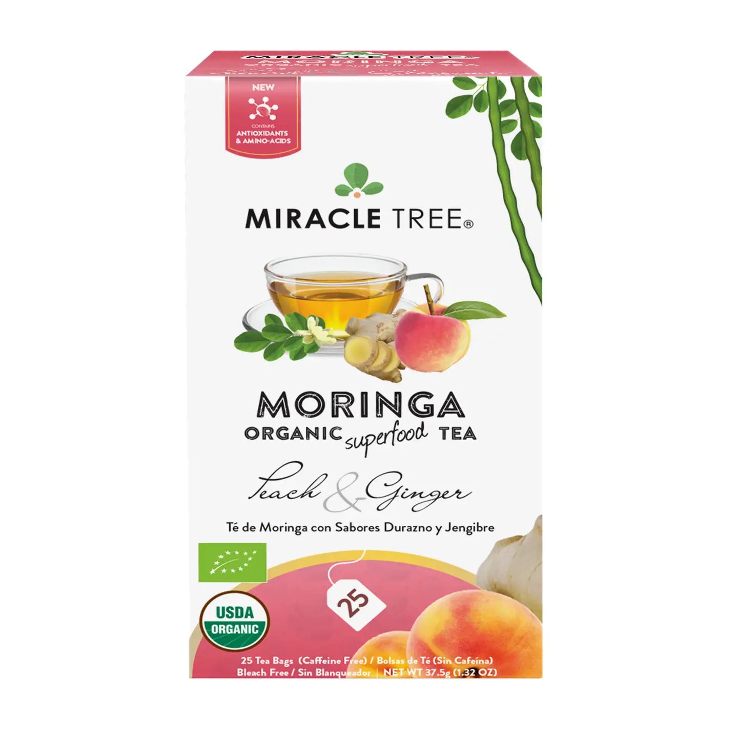 Organic Moringa Tea: Peach & Ginger