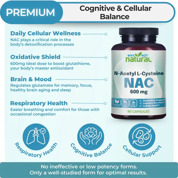 Natural NAC Supplement 600 mg, n-Acetyl cysteine Capsules