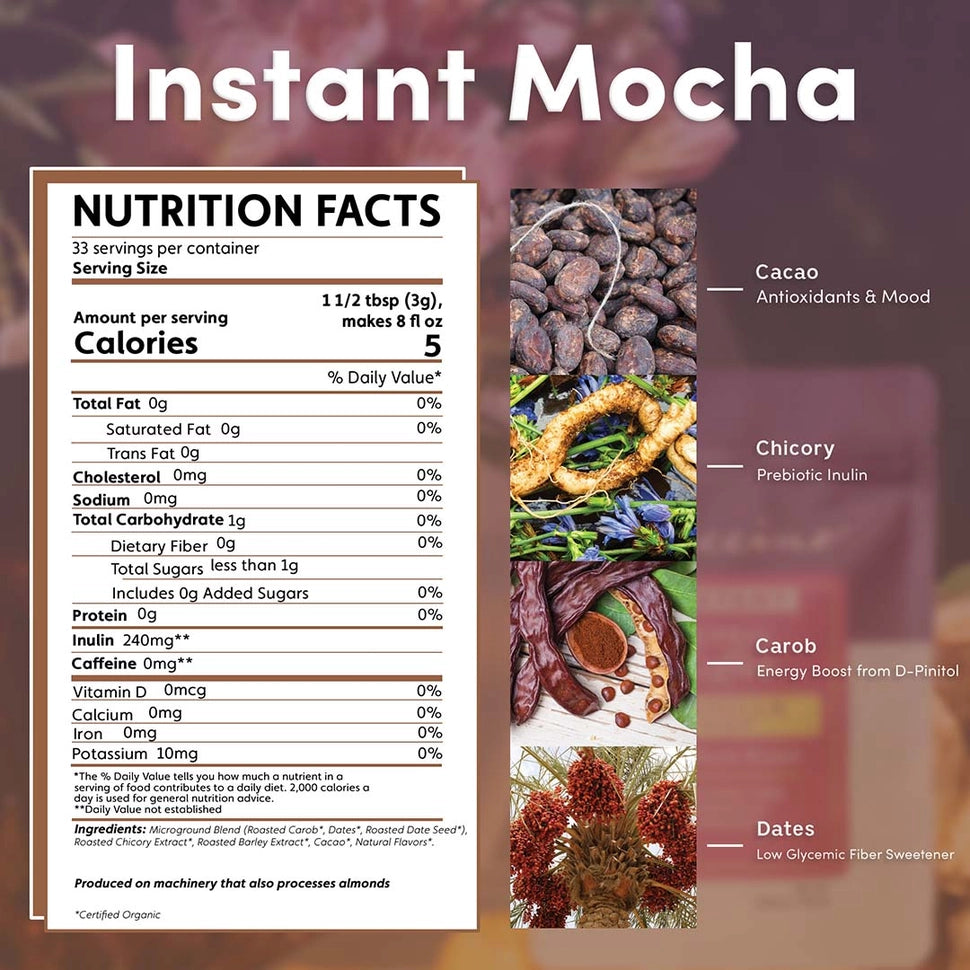 Instant Mocha Herbal Coffee – Caffeine-Free | Chocolatey & Lightly Sweetened