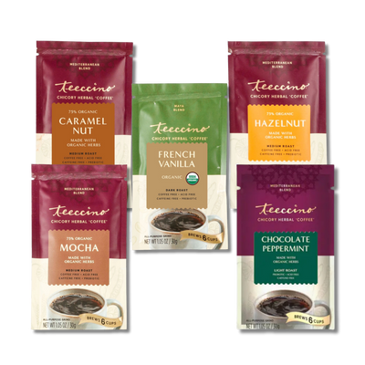 VitalWe Herbal Coffee Sampler – 5 Flavors | Caffeine-Free | 30 Cups