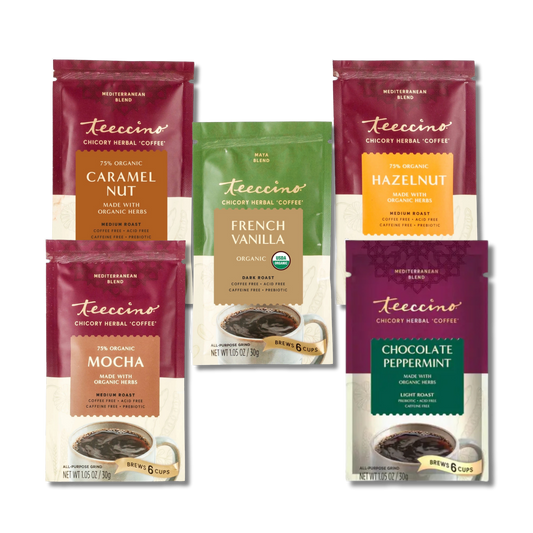 VitalWe Herbal Coffee Sampler – 5 Flavors | Caffeine-Free | 30 Cups