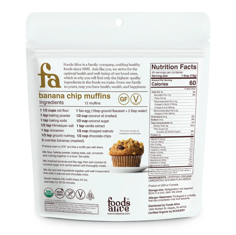 Golden Flax Seeds - Organic